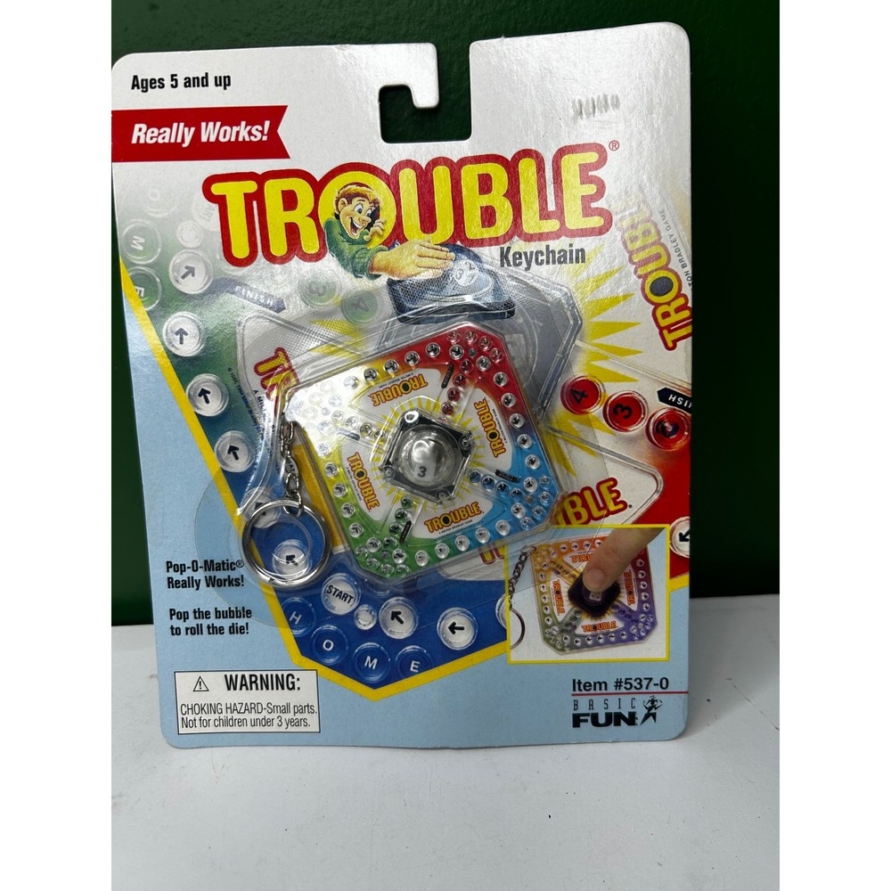 Vintage Trouble Board Game Keychain Basic Fun Pop-O-Matic Working Die Mini 537-0